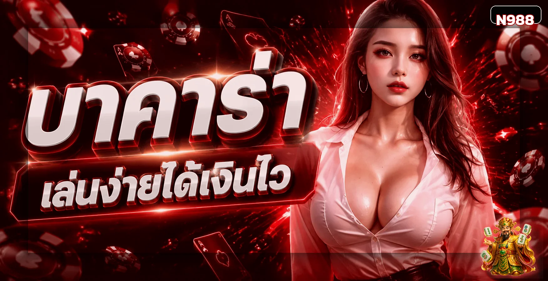 ภาพคาสิโน N988 พร้อมตัวละคร Mahjong Ways ธีมแดงทอง