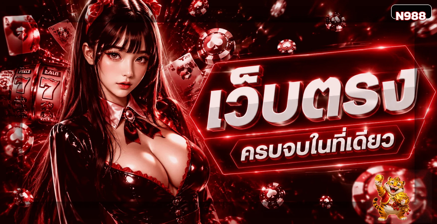 แบนเนอร์ N988 ทางเข้าเว็บหลักพร้อมตัวละครเกมธีมแดงดำ